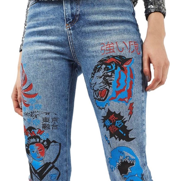 TOPSHOP Painted Straight leg Jeans - Picture 4 of 8